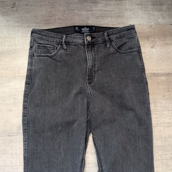 Hollister High Rise Flare Jeans Womens 11R 30x31 Grey Soft Stretch Raw Hem Slit - Picture 2 of 8